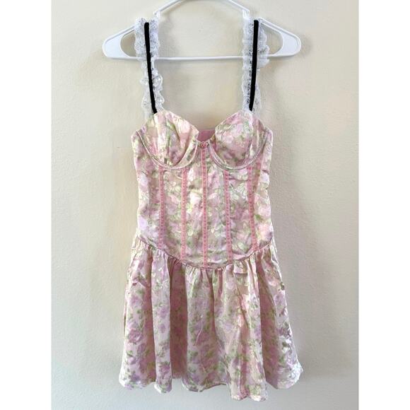 For Love & Lemons NWT Tatiana Pink Floral Mini Dress size Small - Picture 3 of 16